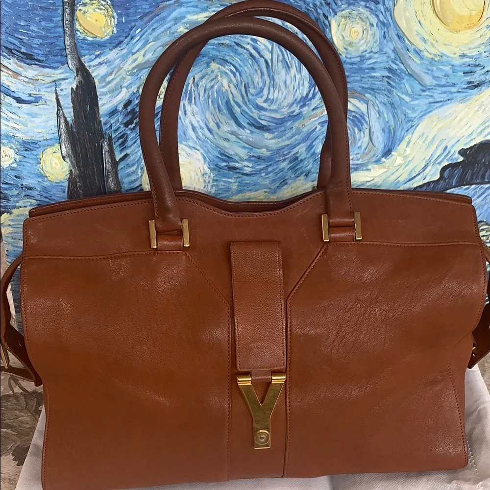 Yves Saint Laurent- Authentic 🍀 Brown Leather Satchel with Gold Y Hardware - Picture 12 of 12